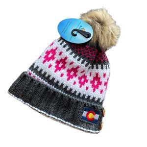 Women’s Colorado Knit Beanie With Pom Gray White Pink